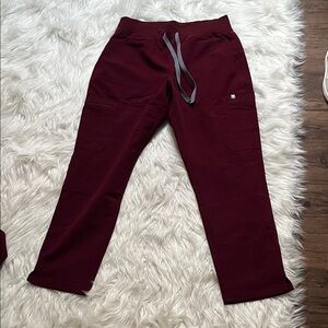 Figs Burgundy High Waist Yola Scrub Pants